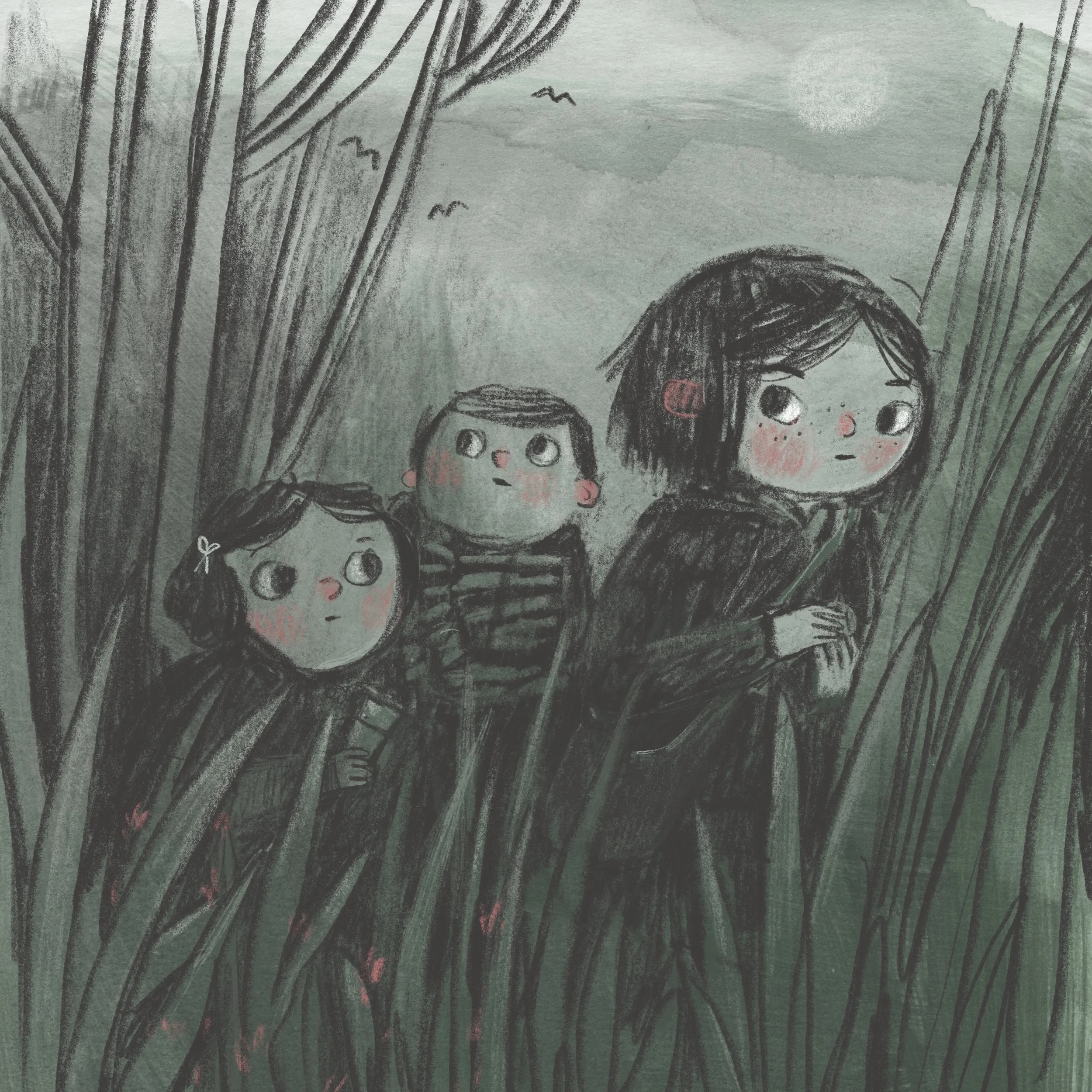 Leanne Hatch–children in field at nighttime