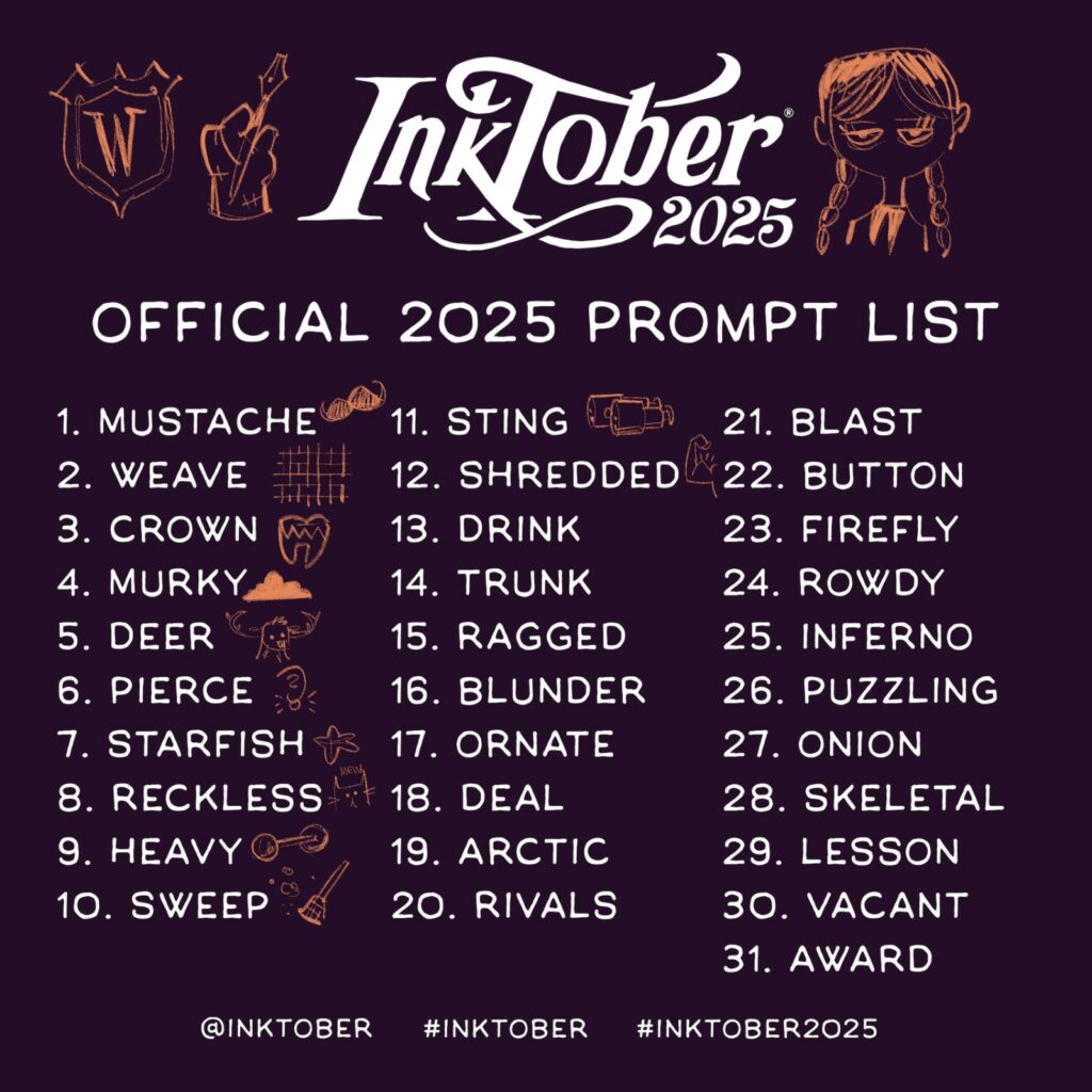 Inktober 2025 prompt list Day 12