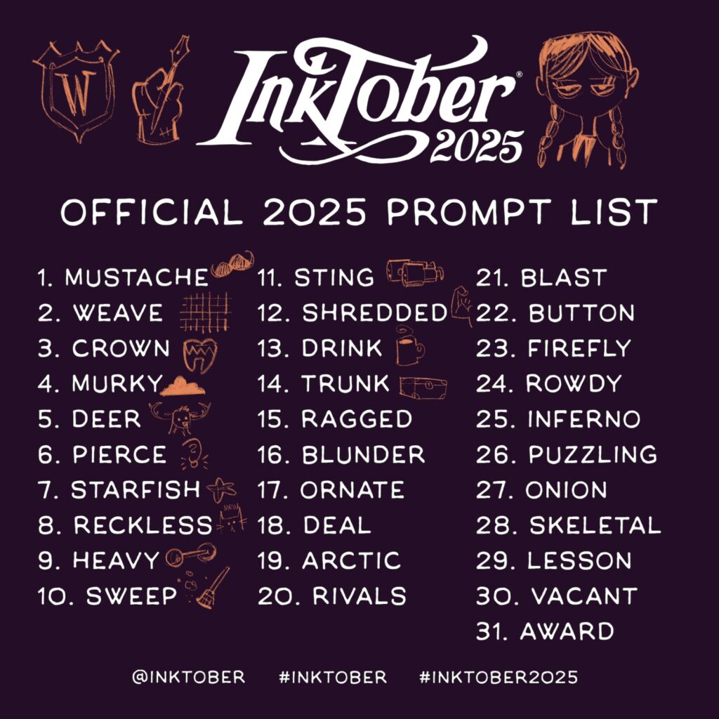 Inktober 2025 prompt list Day 14
