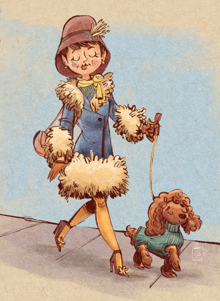 Jean Pepperton walking her poodle